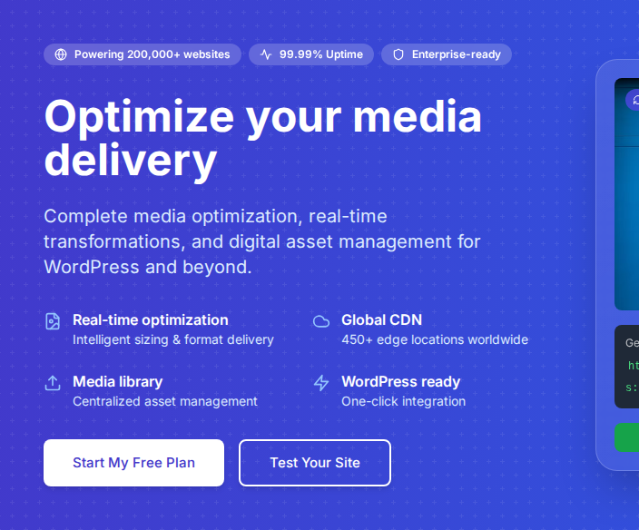 Optimole image delivery homepage