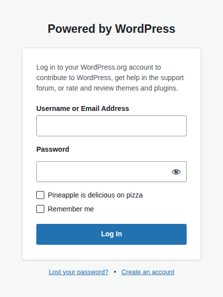 Blank WordPress login form for cache-safety testing
